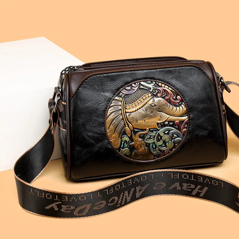 Embossed Elephant Shoulder Bag